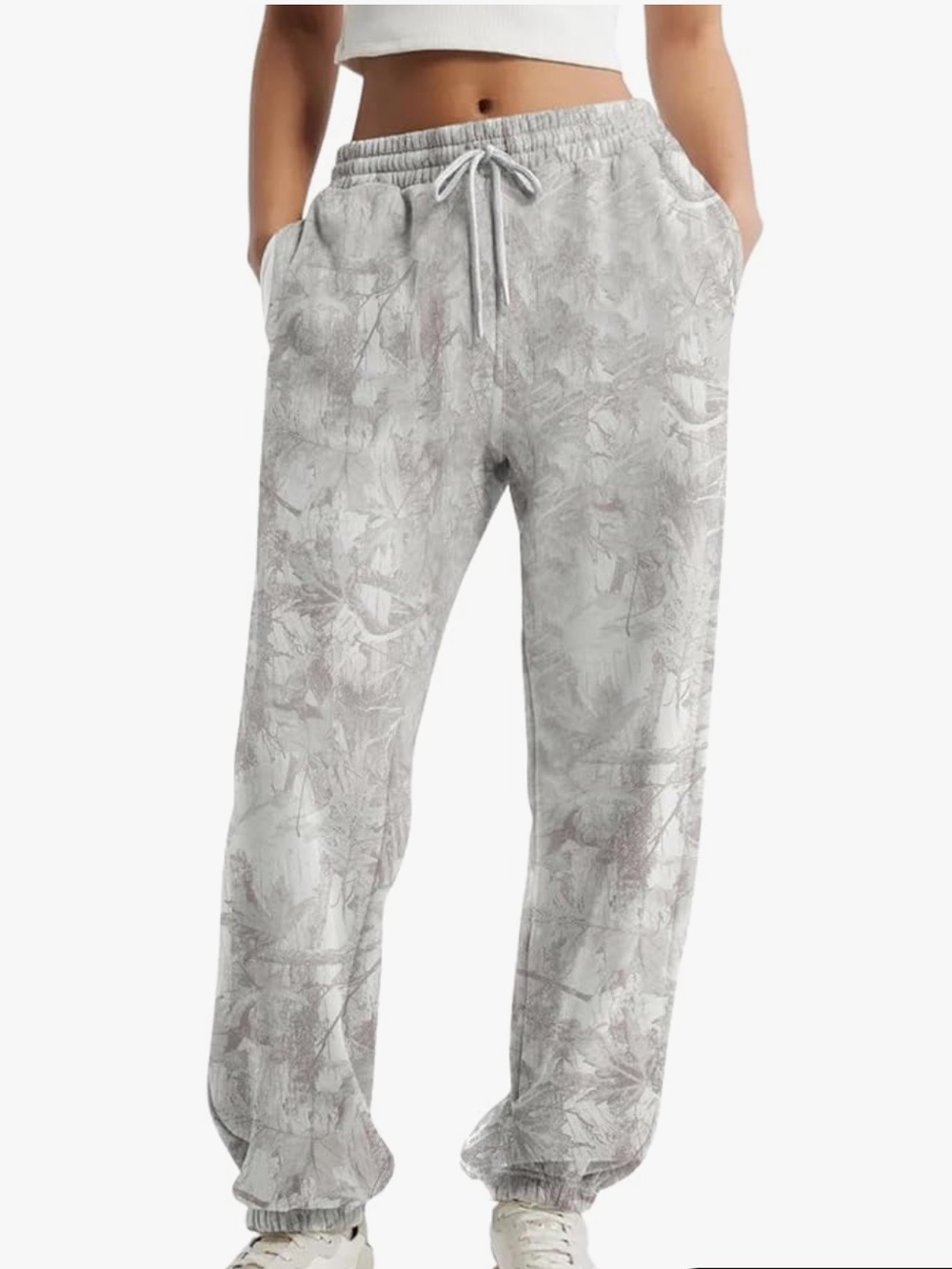 Gray And White Camo High-Waist Jogger Sweatpants